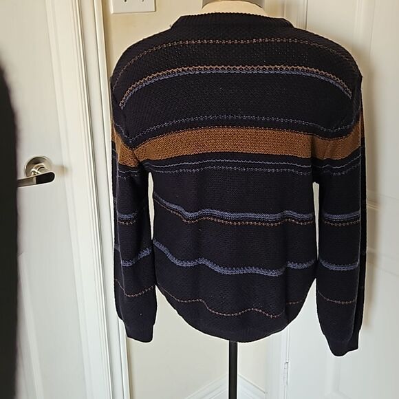 Van Heusen Men's Knitted Long Sleeves Sweater Medium Navy Blue/Brown - Picture 4 of 16